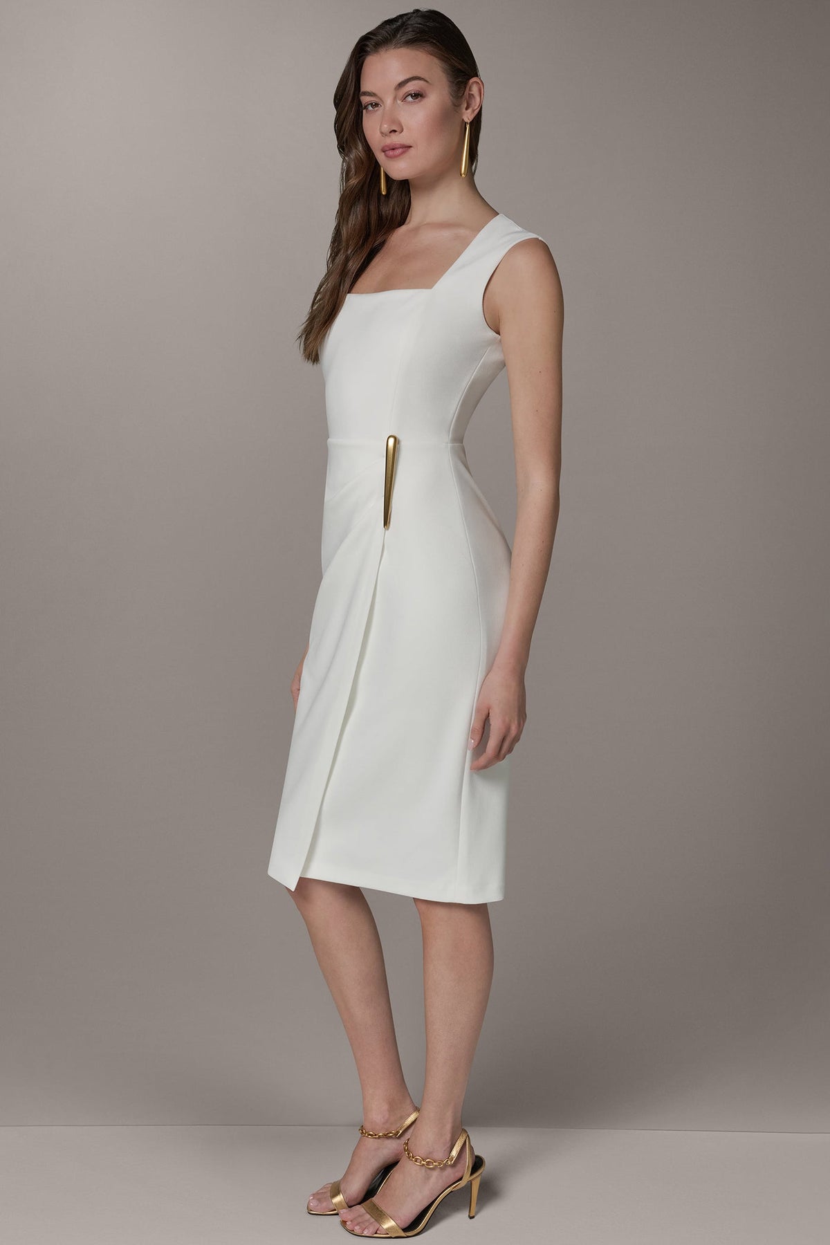 SLEEVELESS WRAP-EFFECT MIDI DRESS - Cream