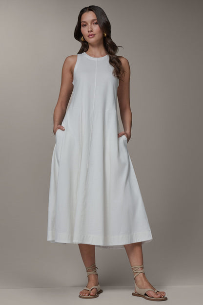 SLEEVELESS MIDI TRAPEZE DRESS - Cream