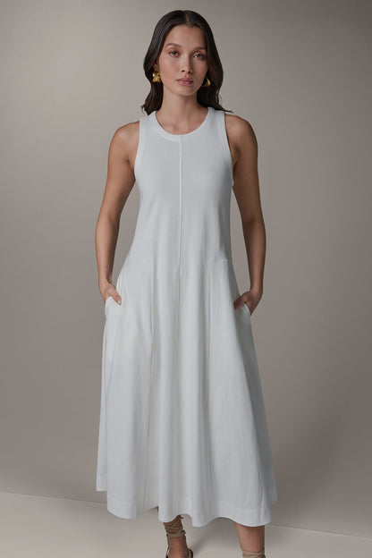 SLEEVELESS MIDI TRAPEZE DRESS - Cream