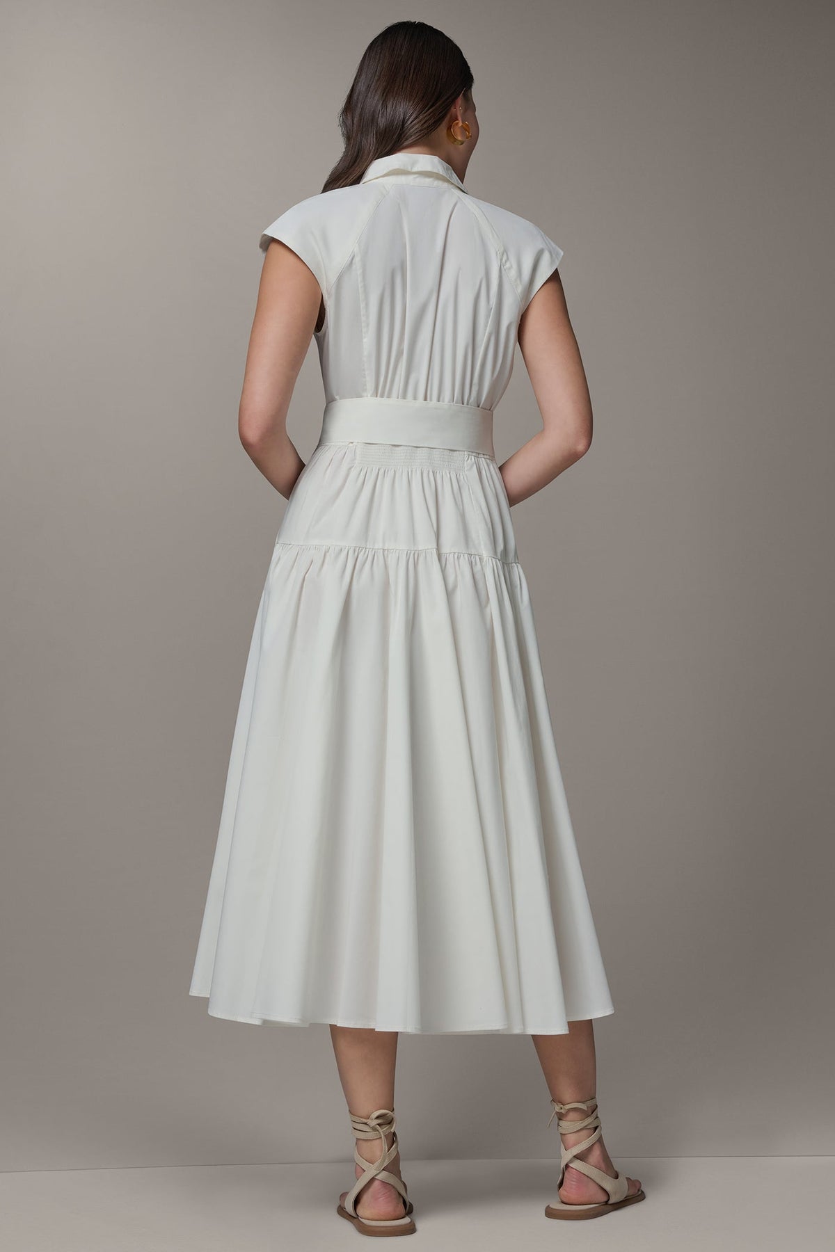 CAP SLEEVE MIDI SHIRT DRESS - Cream