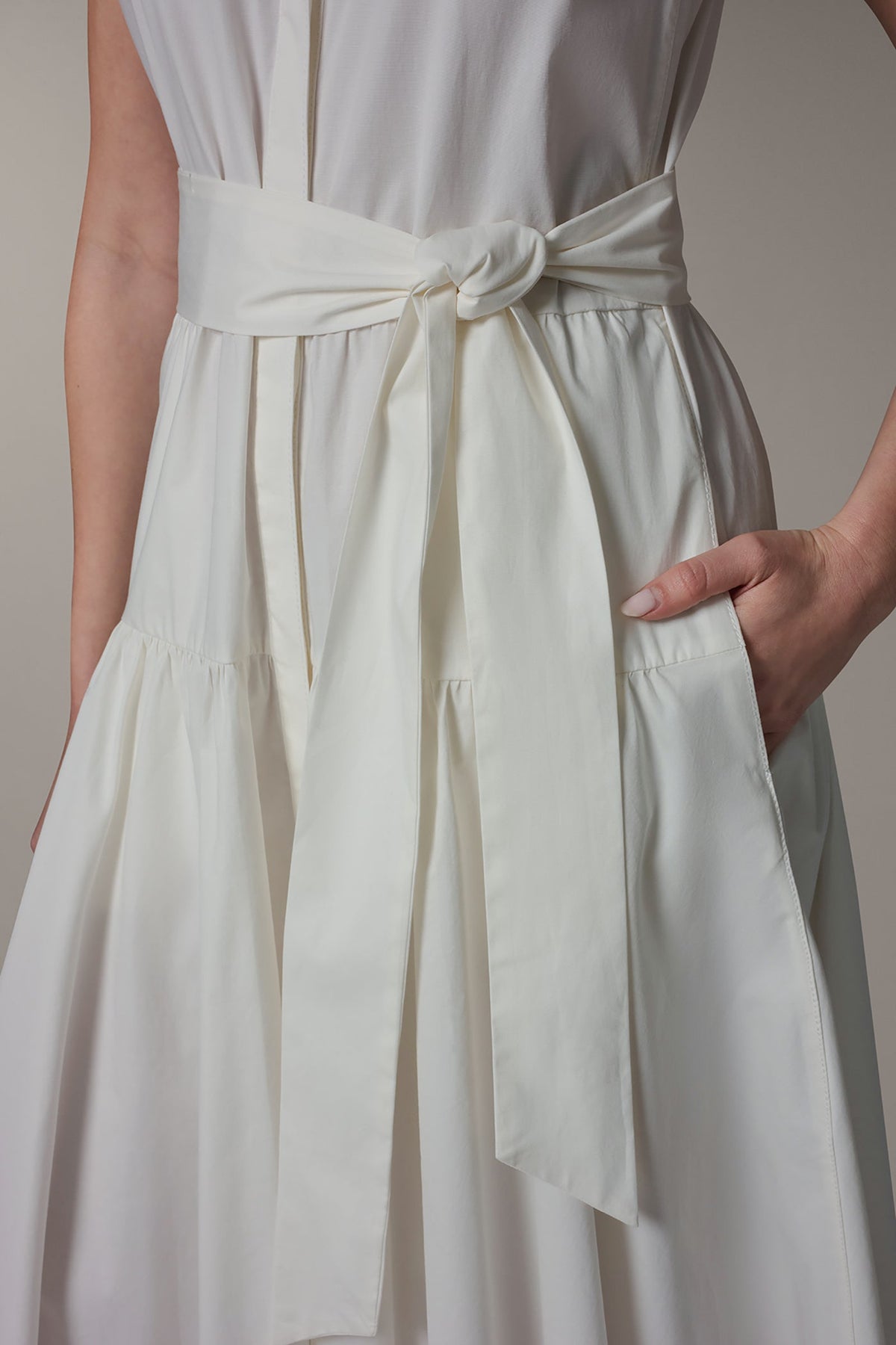 CAP SLEEVE MIDI SHIRT DRESS - Cream
