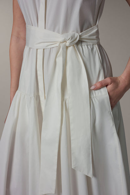 CAP SLEEVE MIDI SHIRT DRESS - Cream