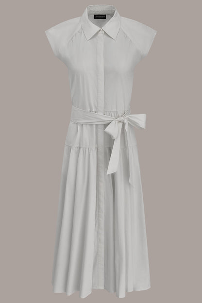 CAP SLEEVE MIDI SHIRT DRESS - Cream