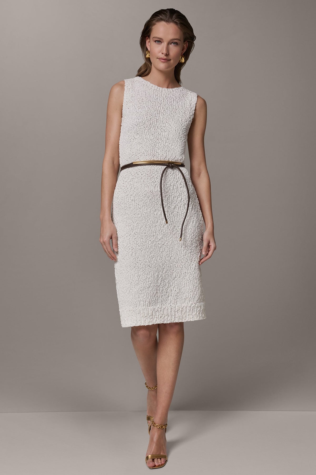 BOUCLE KNIT DRESS - Cream