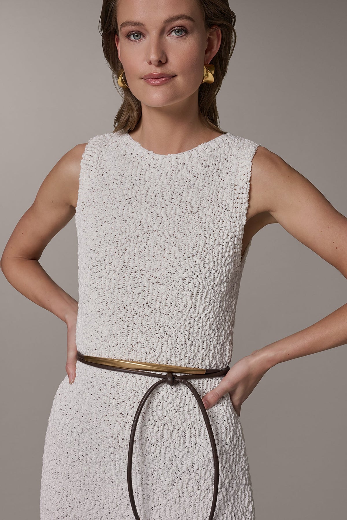 BOUCLE KNIT DRESS - Cream