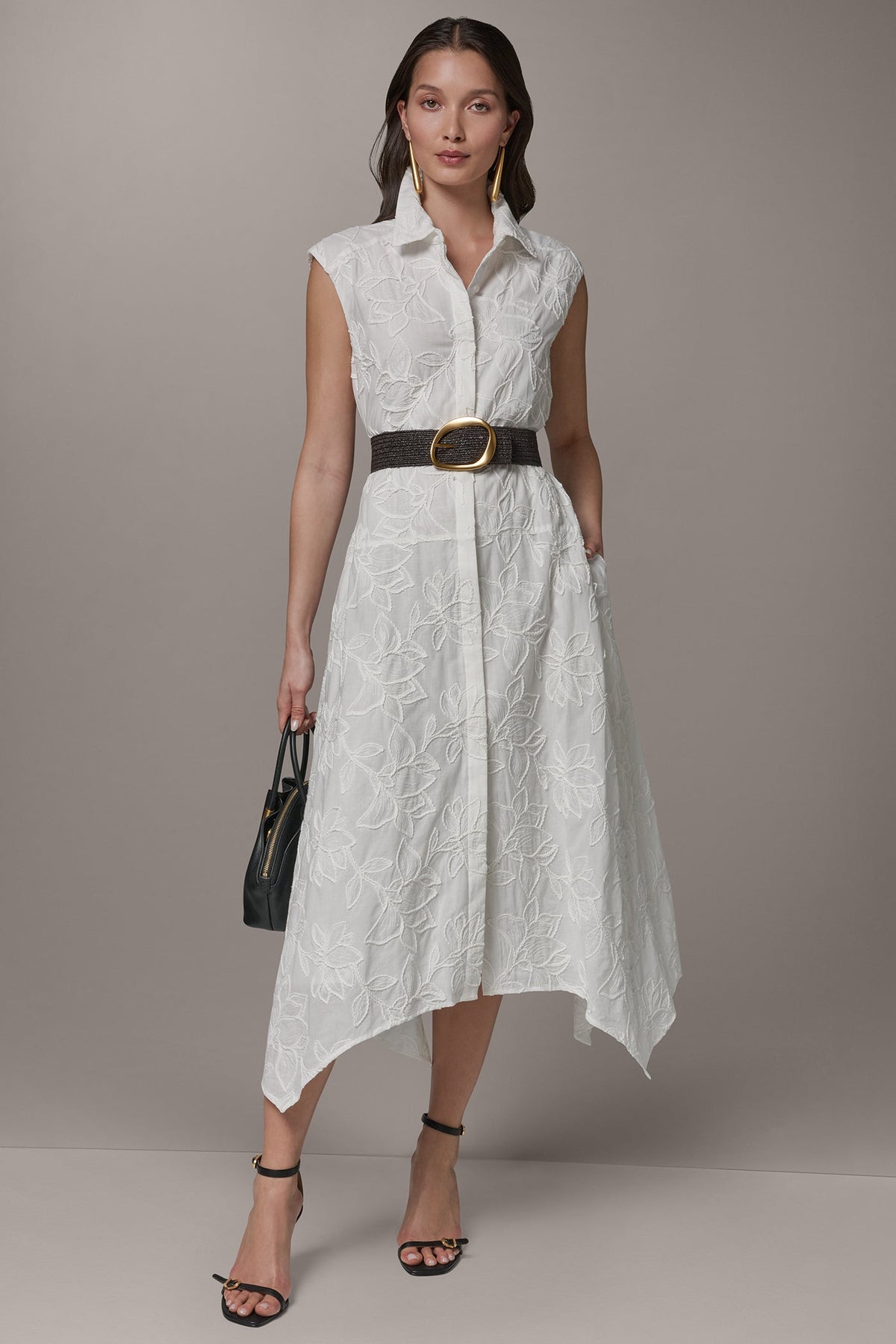 SLEEVELESS MIDI SHIRT DRESS - Cream
