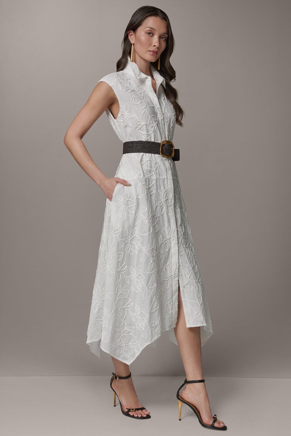 SLEEVELESS MIDI SHIRT DRESS - Cream
