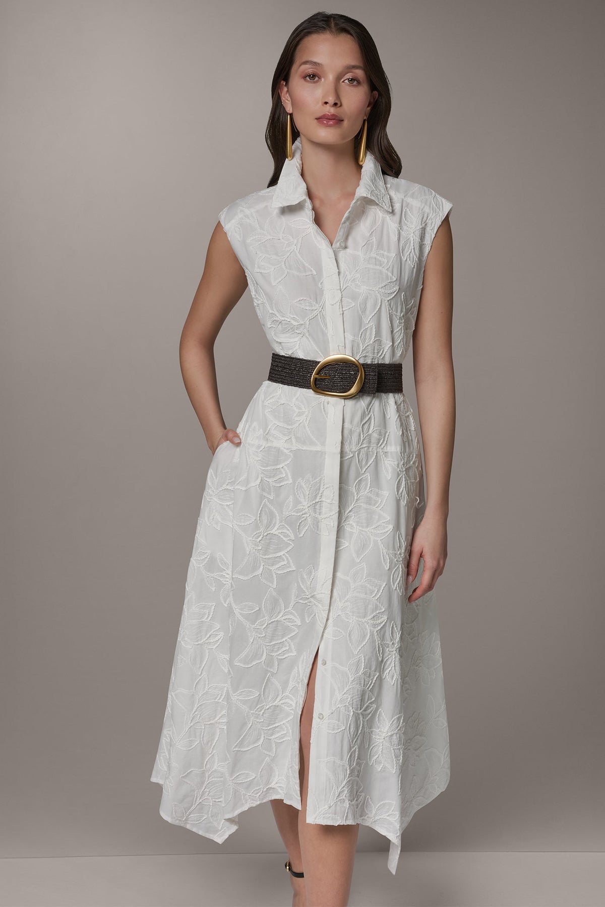 SLEEVELESS MIDI SHIRT DRESS - Cream