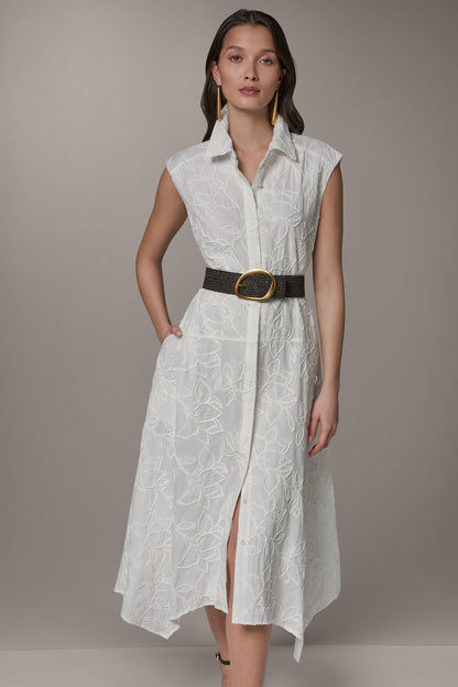SLEEVELESS MIDI SHIRT DRESS - Cream