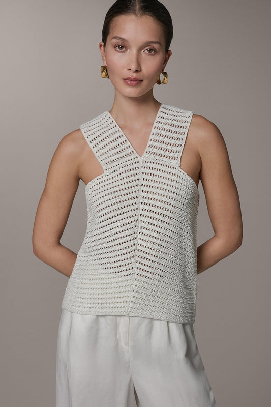 SLEEVELESS METALLIC SWEATER TANK - Cream