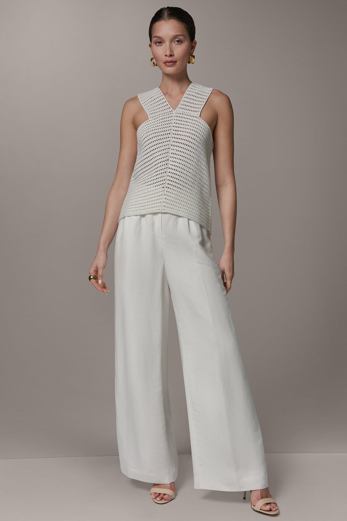 SLEEVELESS METALLIC SWEATER TANK - Cream