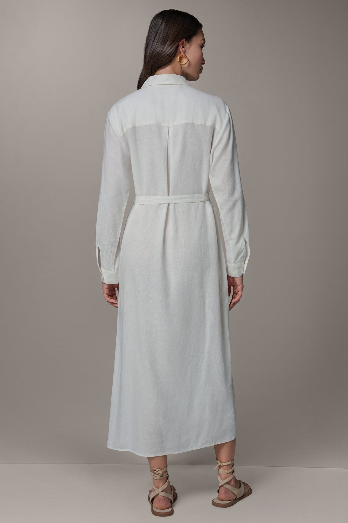 LONG SLEEVE MIDI SHIRT DRESS - Cream