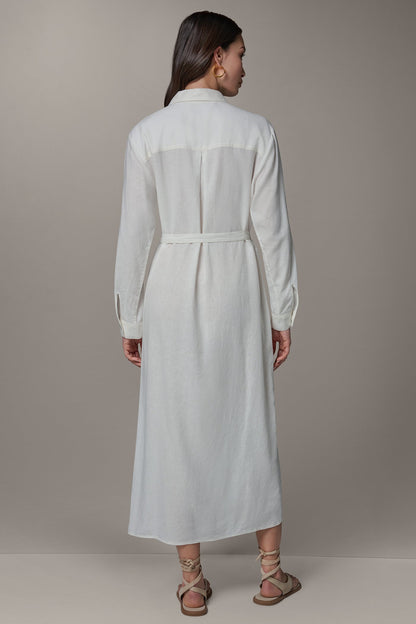 LONG SLEEVE MIDI SHIRT DRESS - Cream