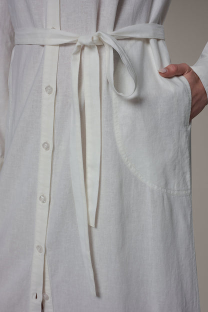 LONG SLEEVE MIDI SHIRT DRESS - Cream