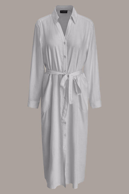 LONG SLEEVE MIDI SHIRT DRESS - Cream