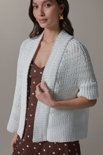SHORT SLEEVE SWING CARDIGAN - Cream