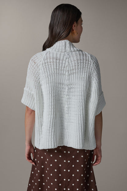 SHORT SLEEVE SWING CARDIGAN - Cream