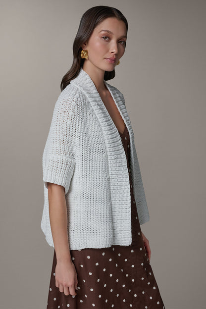 SHORT SLEEVE SWING CARDIGAN - Cream