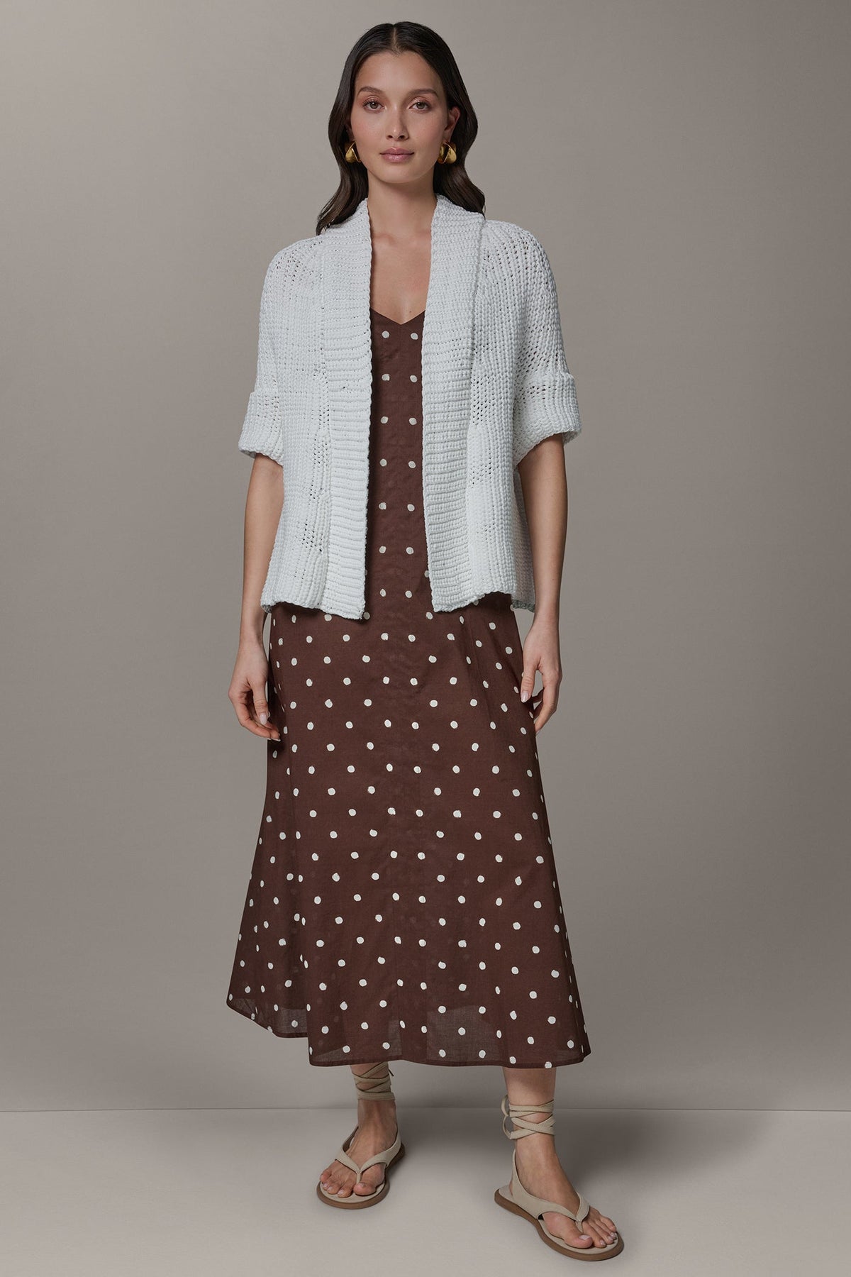 SHORT SLEEVE SWING CARDIGAN - Cream