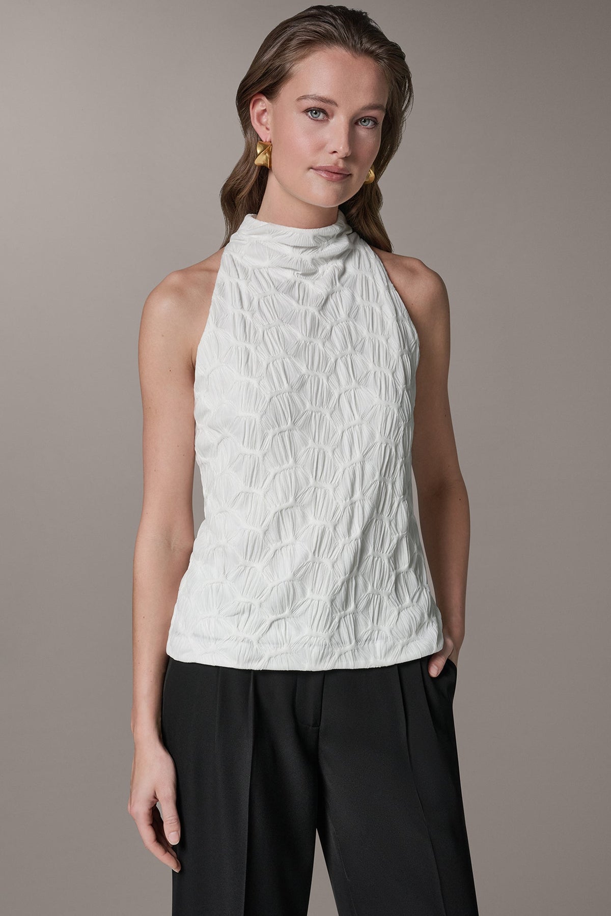 SLEEVELESS MOCK NECK BLOUSE - Cream