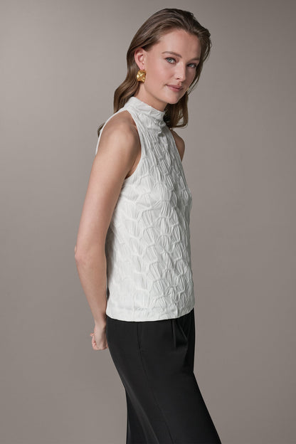 SLEEVELESS MOCK NECK BLOUSE - Cream