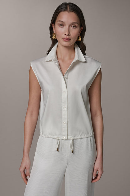 SLEEVELESS DRAWSTRING HEM BLOUSE - Cream