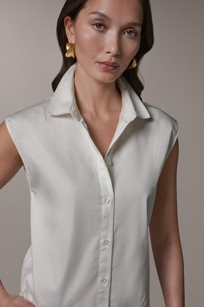 SLEEVELESS DRAWSTRING HEM BLOUSE - Cream
