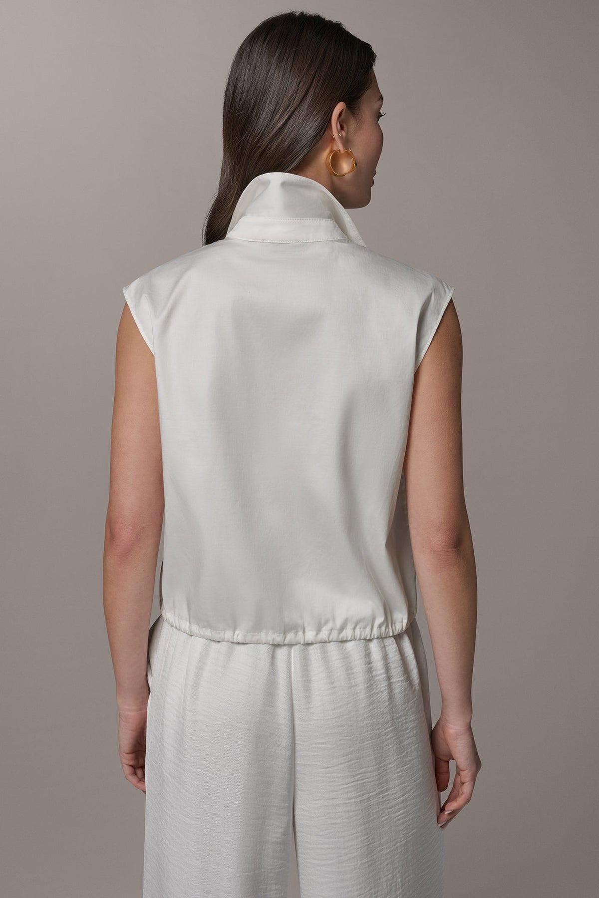 SLEEVELESS DRAWSTRING HEM BLOUSE - Cream