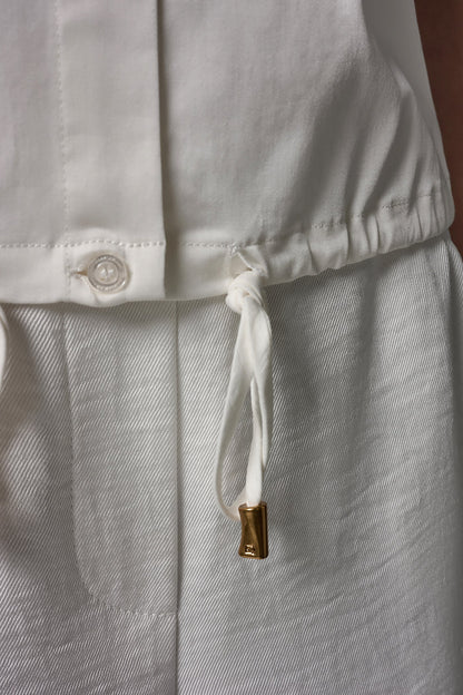 SLEEVELESS DRAWSTRING HEM BLOUSE - Cream