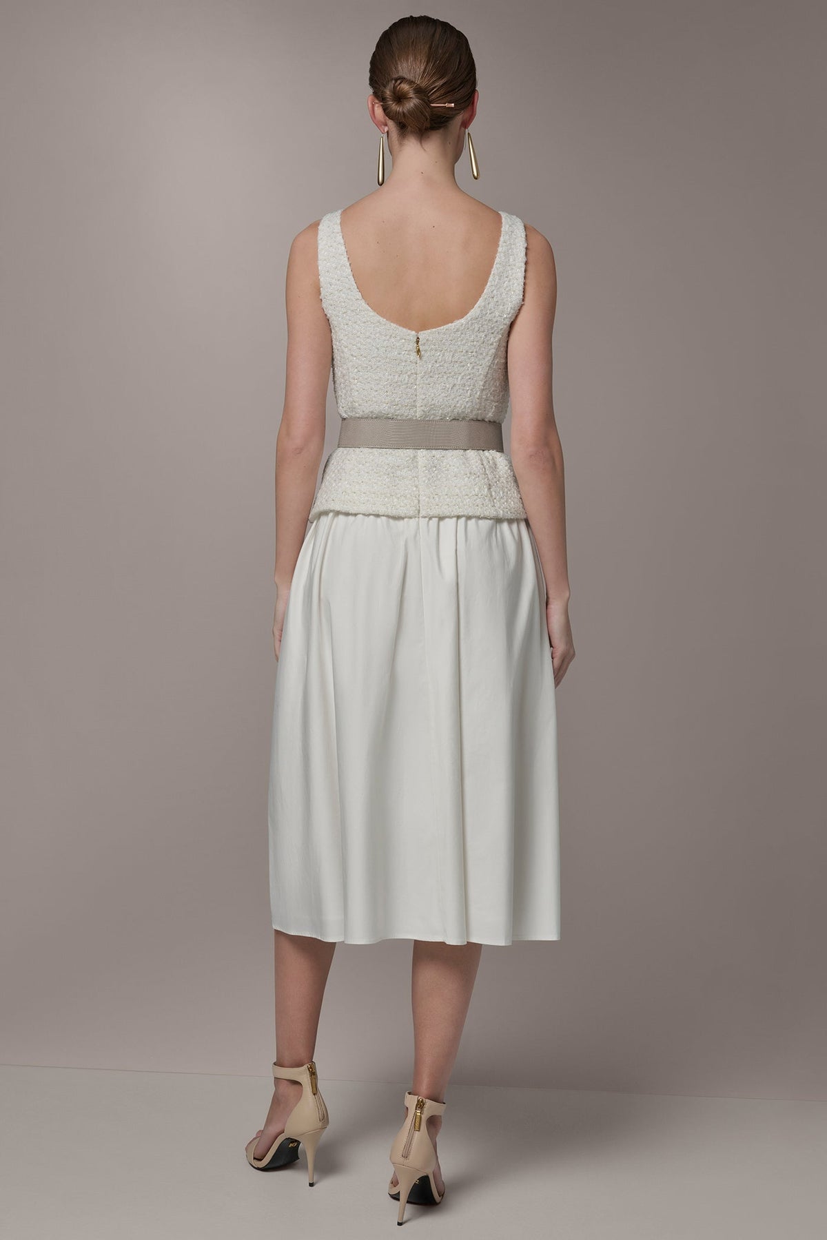 TWEED MIXED MEDIA MIDI TANK DRESS - Cream