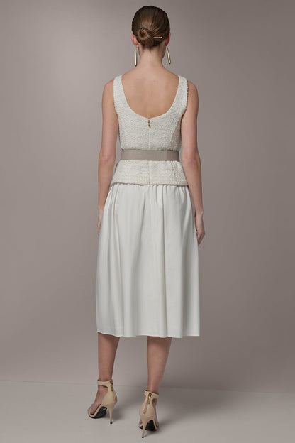 TWEED MIXED MEDIA MIDI TANK DRESS - Cream