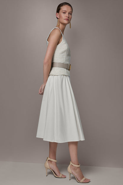 TWEED MIXED MEDIA MIDI TANK DRESS - Cream