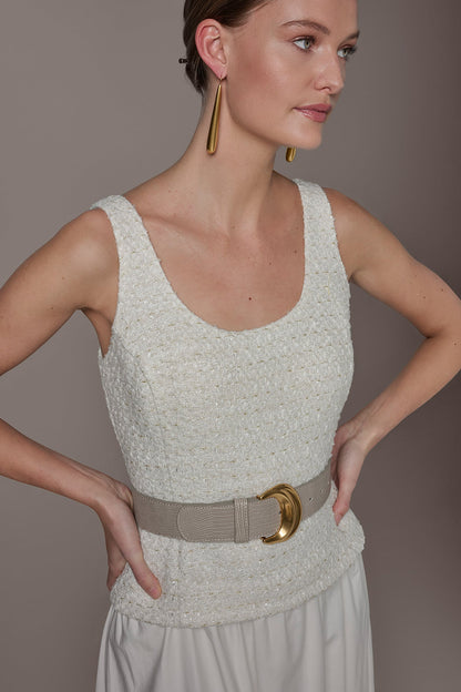 TWEED MIXED MEDIA MIDI TANK DRESS - Cream