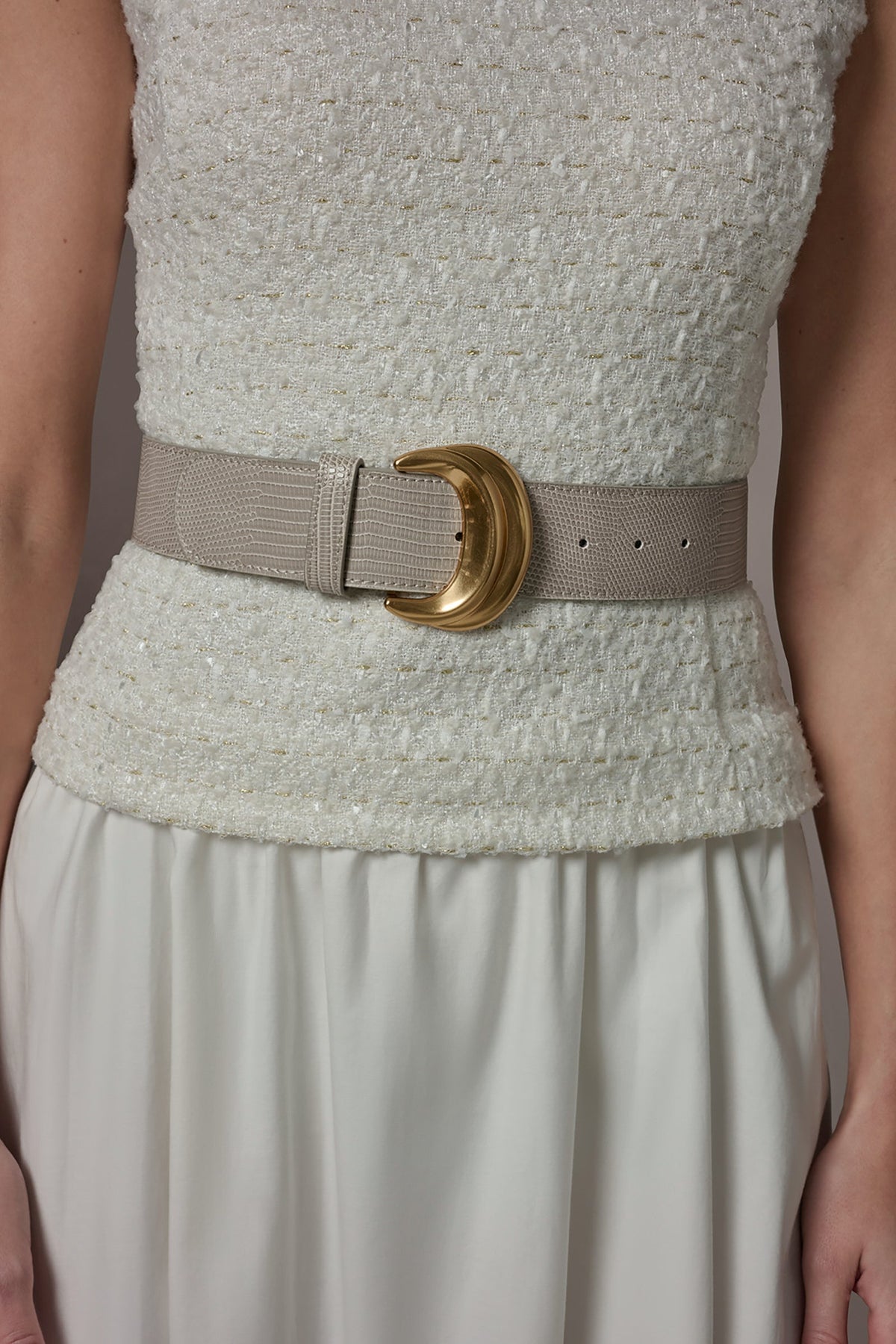 TWEED MIXED MEDIA MIDI TANK DRESS - Cream
