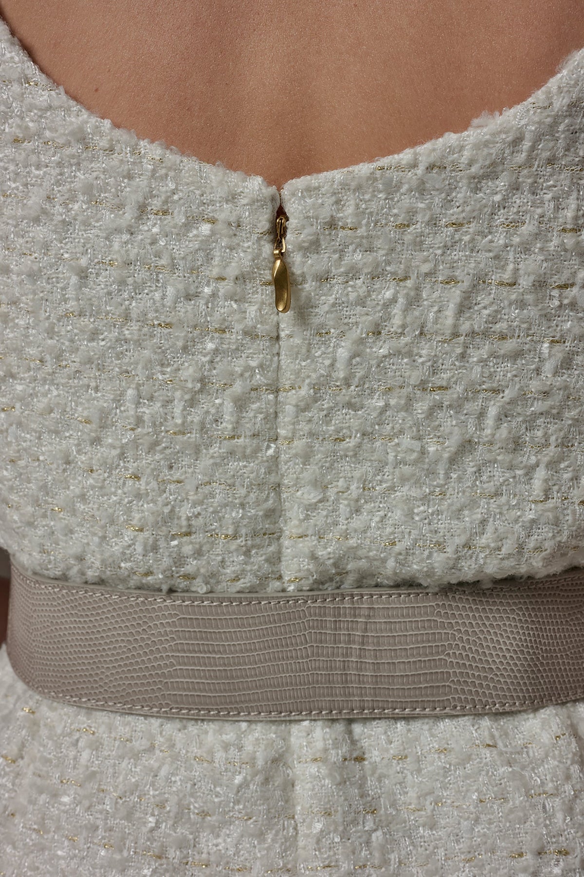 TWEED MIXED MEDIA MIDI TANK DRESS - Cream