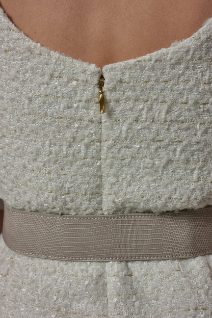 TWEED MIXED MEDIA MIDI TANK DRESS - Cream