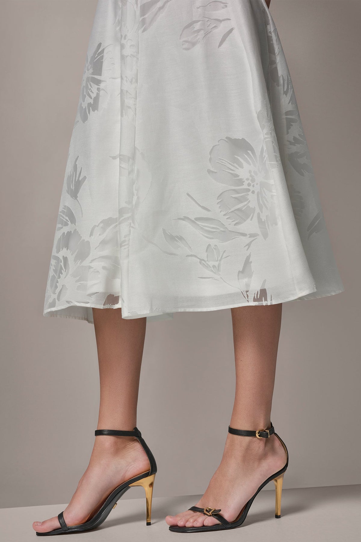 FLORAL-JACQUARD MIDI SHIRT DRESS - CREAM