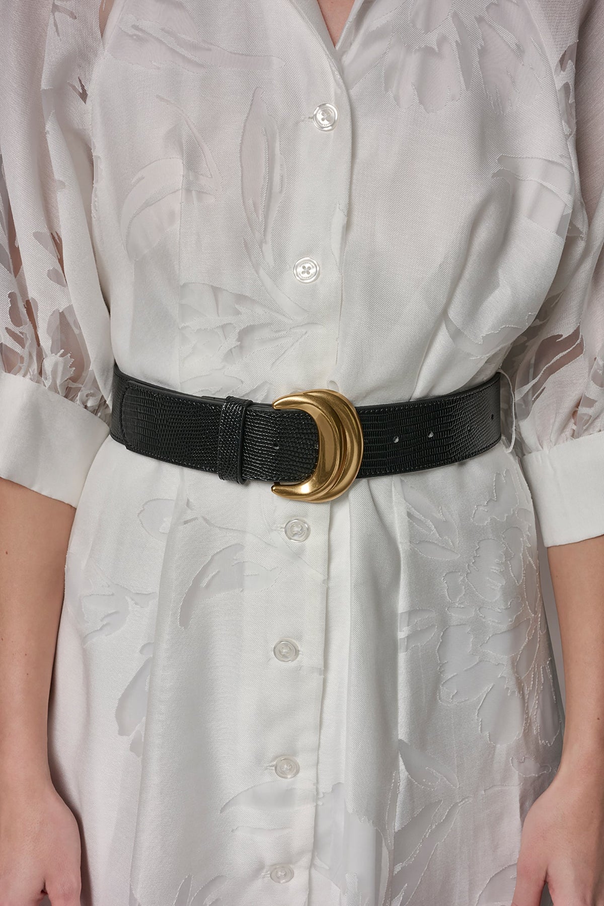 FLORAL-JACQUARD MIDI SHIRT DRESS - CREAM