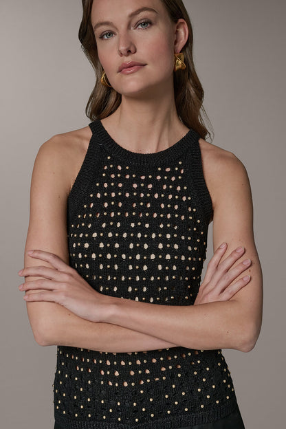 SLEEVELESS OPEN-STITCH HALTER SWEATER - Black