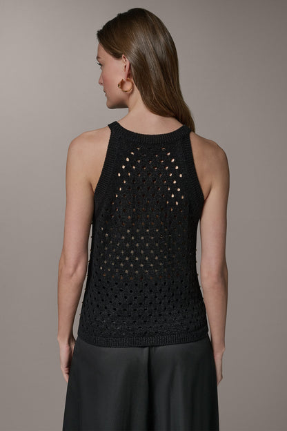 SLEEVELESS OPEN-STITCH HALTER SWEATER - Black