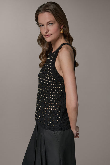 SLEEVELESS OPEN-STITCH HALTER SWEATER - Black