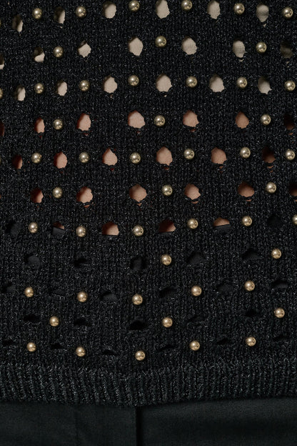 SLEEVELESS OPEN-STITCH HALTER SWEATER - Black