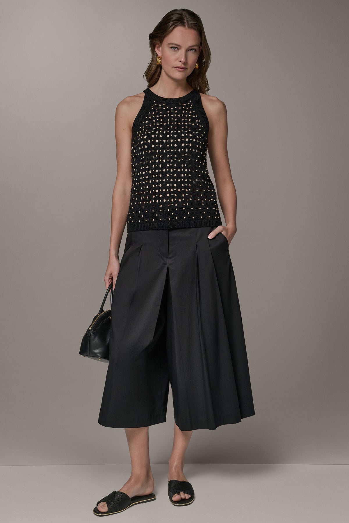 SLEEVELESS OPEN-STITCH HALTER SWEATER - Black