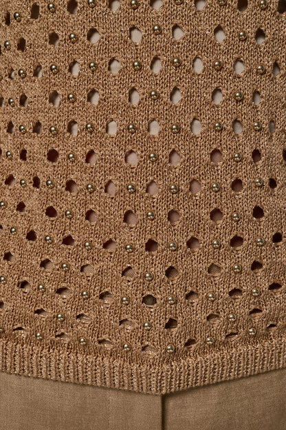 SLEEVELESS OPEN-STITCH HALTER SWEATER - Fawn