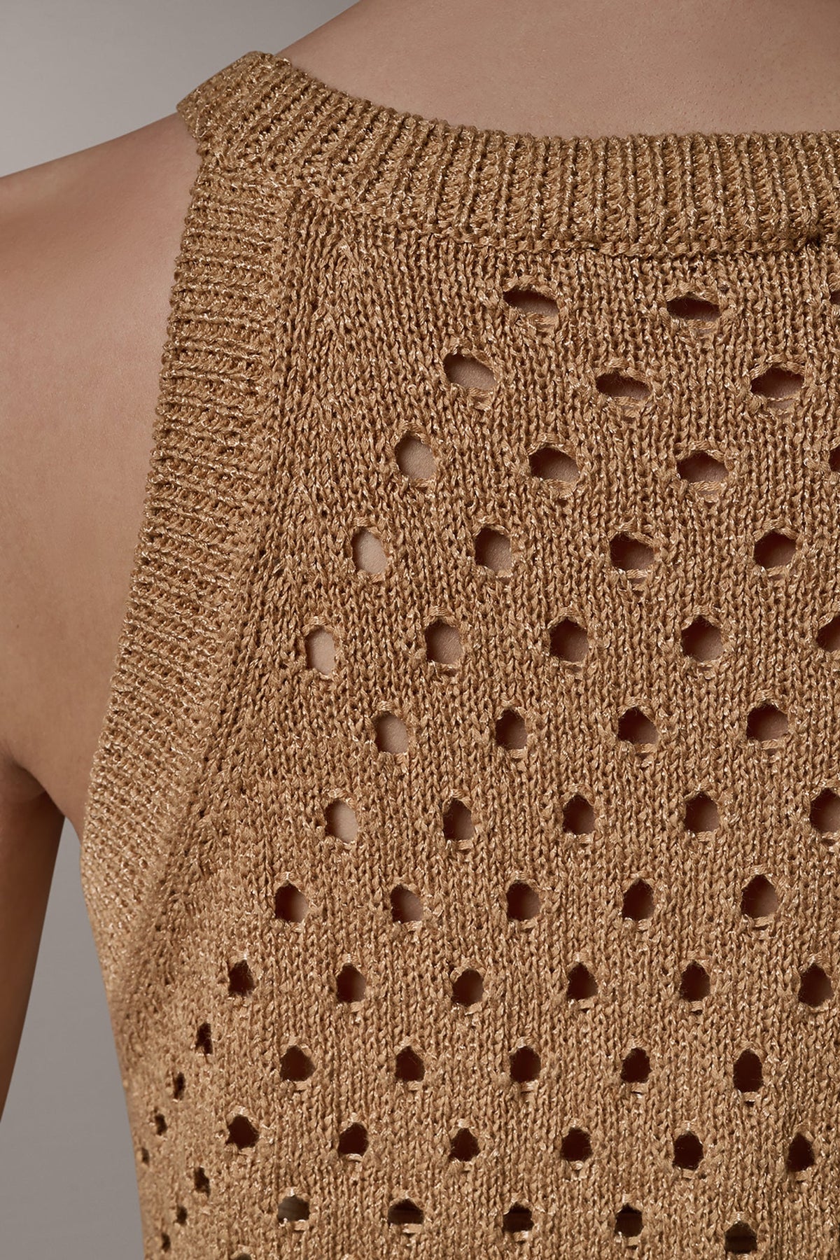 SLEEVELESS OPEN-STITCH HALTER SWEATER - Fawn