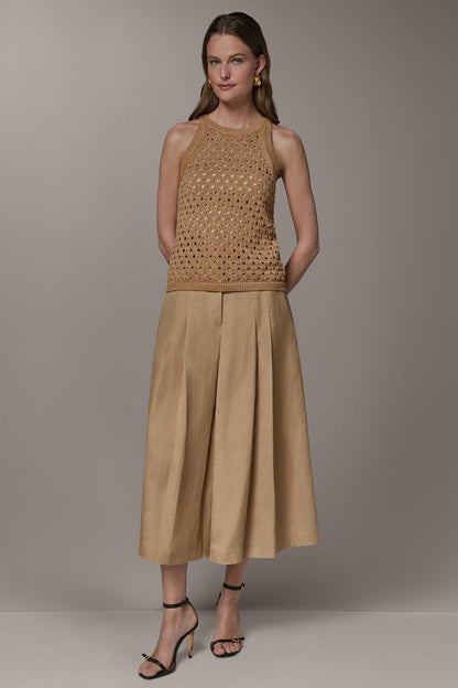 SLEEVELESS OPEN-STITCH HALTER SWEATER - Fawn