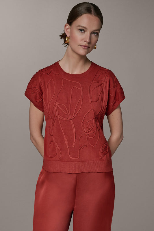 SHORT SLEEVE GEOMETRIC SWEATER - Sunbaked