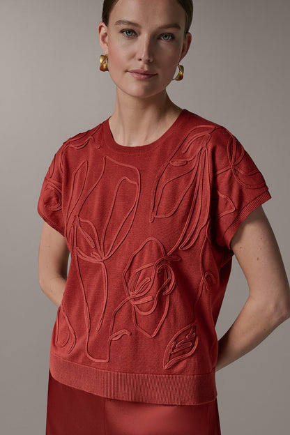 SHORT SLEEVE GEOMETRIC SWEATER - Sunbaked