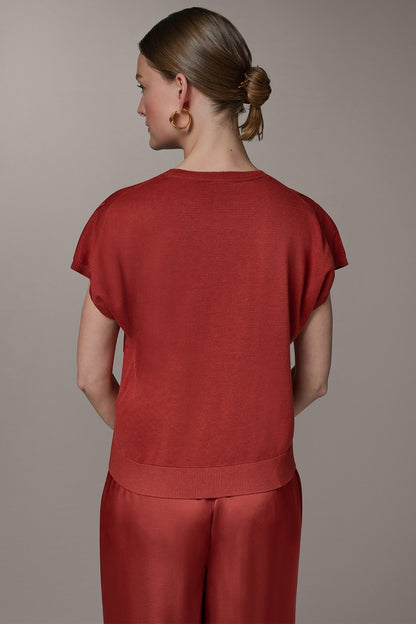 SHORT SLEEVE GEOMETRIC SWEATER - Sunbaked