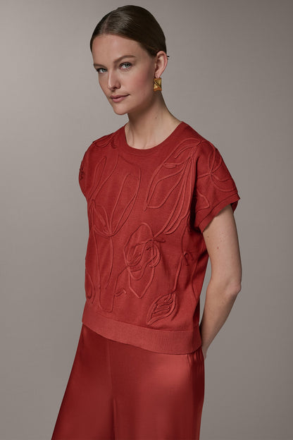 SHORT SLEEVE GEOMETRIC SWEATER - Sunbaked